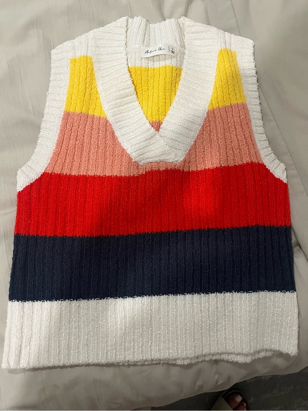 Active USA Striped Knit V-Neck Tank Top in White, Yellow, Pink, Red, Navy